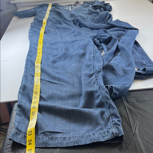 Loft Chambray Wide Leg Jumpsuit with Pockets Attached Sash Belt Sz M - Picture 11 of 12